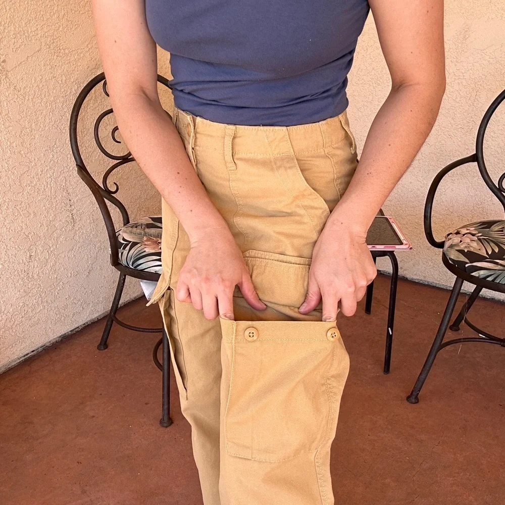 Vans Women's Wide Leg Cargo Pants in Tan - Picture 4 of 11
